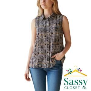 H&M Black White Sleeveless Blouse Women’s Size 4 Dress Shirt Collar EUC